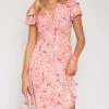 She She Boutique Short Sleeve Floral Dress - Coral/Lavender CLOTHING