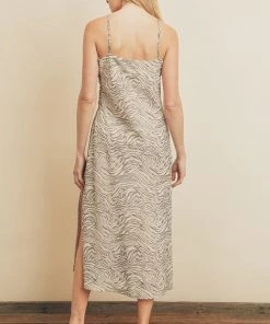 She She Boutique Fair Play Ruched Midi Dress - Grey/Cream CLOTHING
