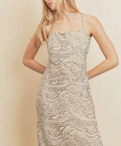 She She Boutique Fair Play Ruched Midi Dress - Grey/Cream CLOTHING