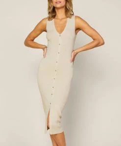 She She Boutique CLOTHING Sleeveless Knit Dress - Oatmeal