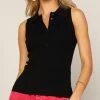 She She Boutique Sleeveless Button Down Knit Tank Top - Black