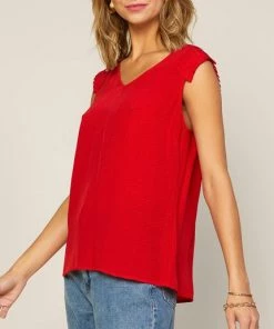 She She Boutique Short Pleated Sleeve Top - Red, White OR Black