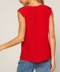 She She Boutique Short Pleated Sleeve Top - Red, White OR Black