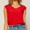 She She Boutique Short Pleated Sleeve Top - Red, White OR Black