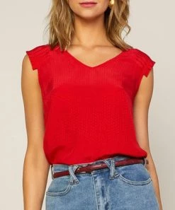 She She Boutique Short Pleated Sleeve Top - Red, White OR Black