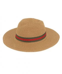 She She Boutique ACCESSORIES Straw Fedora Hat - Khaki