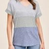 She She Boutique CLOTHING Color Block Top - Light Grey/Olive