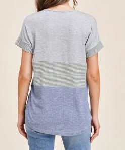 She She Boutique CLOTHING Color Block Top - Light Grey/Olive