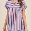 She She Boutique Multi Stripe Top - Pink/Green