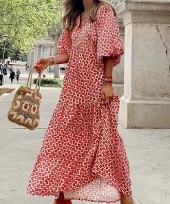 She She Boutique Printed Maxi Dress - Red CLOTHING