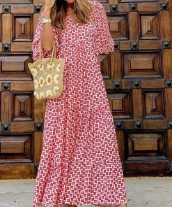 She She Boutique Printed Maxi Dress - Red CLOTHING