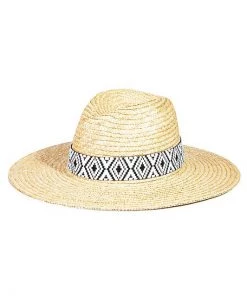 She She Boutique ACCESSORIES Straw Hat With Black/White Band - Natural