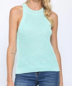 She She Boutique CLOTHING Halter Neck Sleeveless Sweater - Pink OR Blue