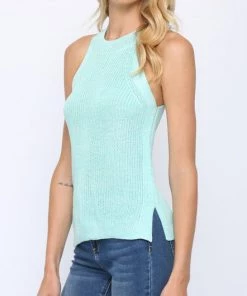 She She Boutique CLOTHING Halter Neck Sleeveless Sweater - Pink OR Blue