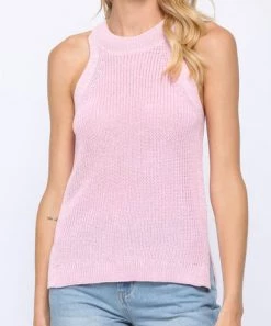 She She Boutique CLOTHING Halter Neck Sleeveless Sweater - Pink OR Blue