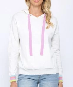 She She Boutique Contrast Striped Hoodie - Cream