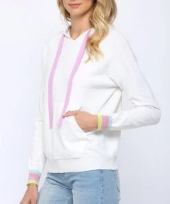 She She Boutique Contrast Striped Hoodie - Cream