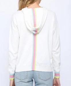 She She Boutique Contrast Striped Hoodie - Cream