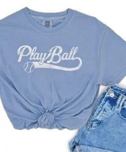 She She Boutique Play Ball Graphic Tee - Blue Denim