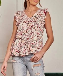 She She Boutique CLOTHING Floral Top - Cream