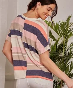 She She Boutique Color Block Stripe Top - Navy/Pink