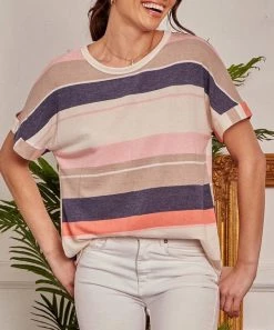 She She Boutique Color Block Stripe Top - Navy/Pink