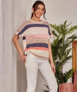 She She Boutique Color Block Stripe Top - Navy/Pink