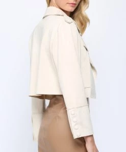 She She Boutique CLOTHING Cropped Trench Jacket - Ecru
