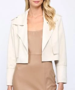 She She Boutique CLOTHING Cropped Trench Jacket - Ecru