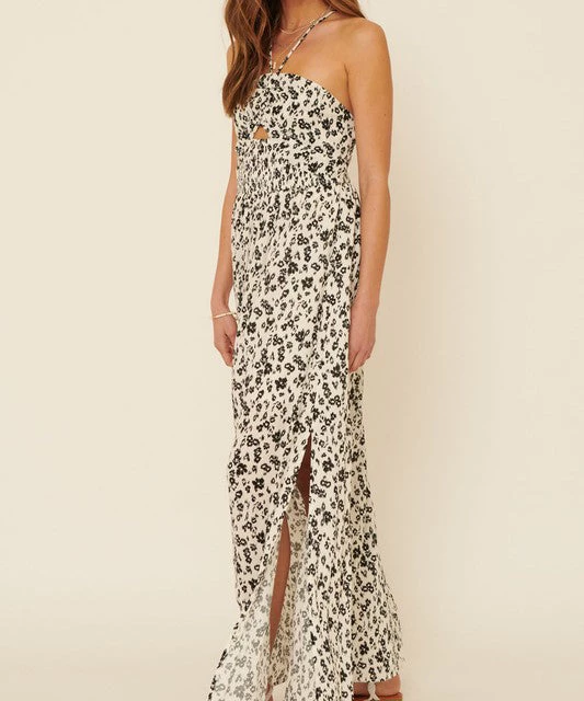 She She Boutique CLOTHING Floral Ruched Maxi Dress - Cream/Black 4 She She Boutique CLOTHING Floral Ruched Maxi Dress - Cream/Black