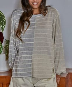 She She Boutique Dionne Stripe Top - Grey/Cream