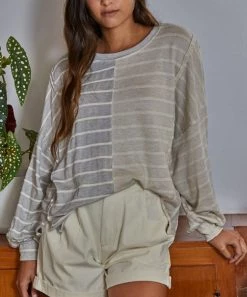 She She Boutique Dionne Stripe Top - Grey/Cream
