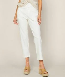 She She Boutique CLOTHING Cropped Button Up Denim Pants - White