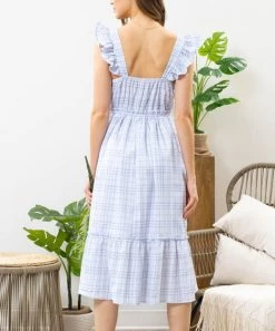 She She Boutique Plaid Ruffle Sleeve Dress - Blue OR Dusty Pink