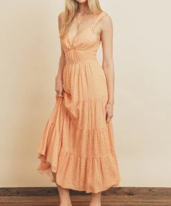 She She Boutique CLOTHING Gingham Tie-Back Dress - Mustard/Ivory