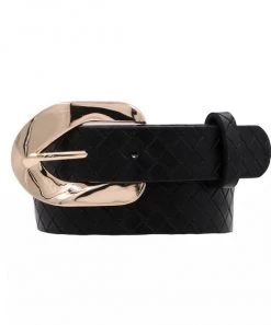 She She Boutique ACCESSORIES Basket Weave Belt With Gold Buckle - Black OR Khaki