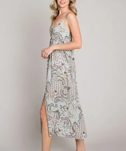 She She Boutique CLOTHING Paisley Print Midi Dress - Sage