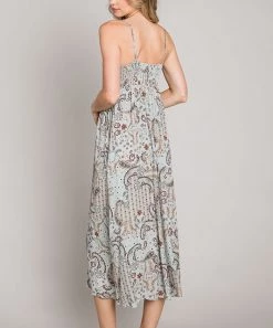 She She Boutique CLOTHING Paisley Print Midi Dress - Sage