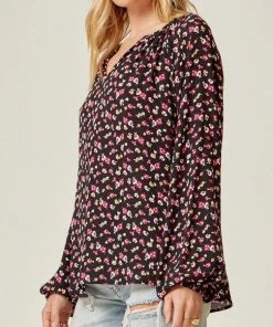 She She Boutique Floral Blouse - Black