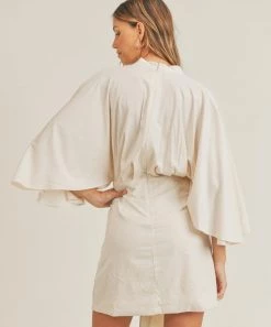 She She Boutique CLOTHING Satin Draped Mini Dress - Cream