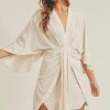 She She Boutique CLOTHING Satin Draped Mini Dress - Cream