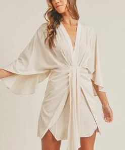 She She Boutique CLOTHING Satin Draped Mini Dress - Cream