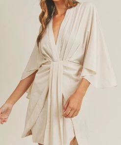 She She Boutique CLOTHING Satin Draped Mini Dress - Cream