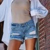 She She Boutique Mid Rise Denim Shorts - Medium Wash CLOTHING