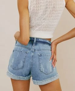 She She Boutique Mid Rise Denim Shorts - Medium Wash CLOTHING
