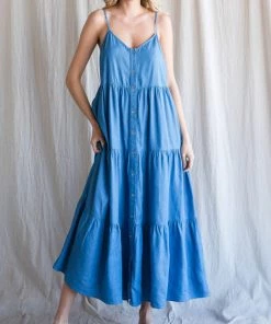 She She Boutique CLOTHING Button Up Maxi Dress - Denim