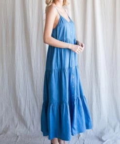 She She Boutique CLOTHING Button Up Maxi Dress - Denim