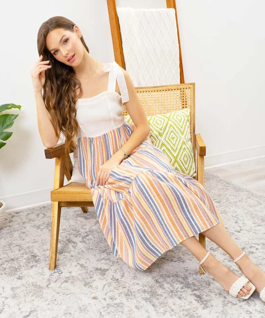 She She Boutique Striped Contrast Dress - Orange Multi 5 She She Boutique Striped Contrast Dress - Orange Multi