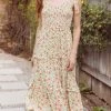 She She Boutique CLOTHING Floral Tiered Midi Dress - Cream Multi