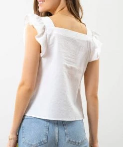 She She Boutique CLOTHING Button Down Top - Light Chambray OR White